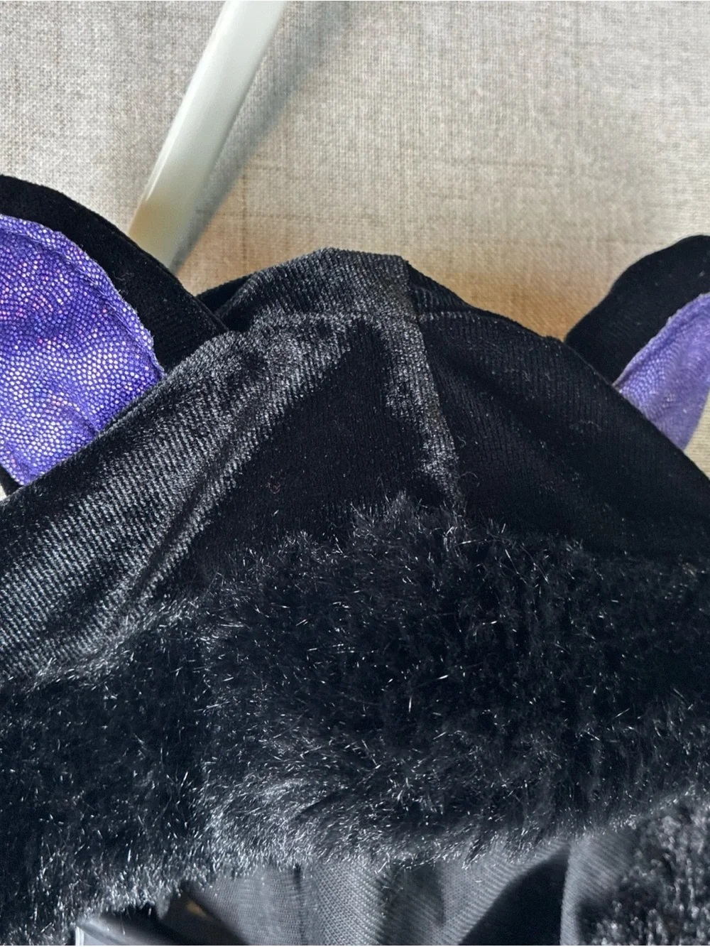Black Cat Costume Bodysuit Whiskers Hoodie Purple Bows S 4-6 Tail Pretty Kitty